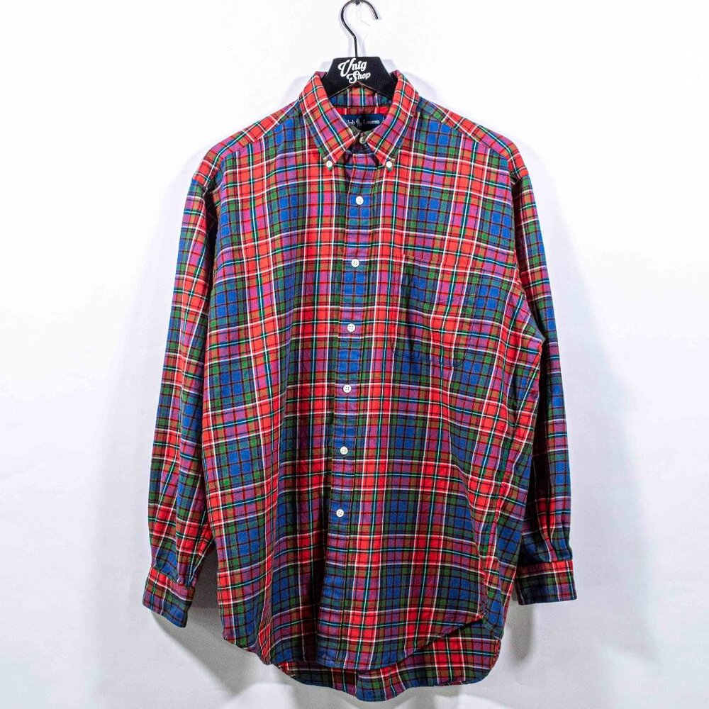 Polo Ralph Lauren Blake Plaid Button Down Shirt Cotton Wool Medium Preppy